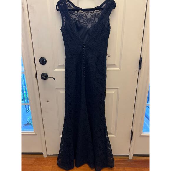 Morilee by Madeline Gardner Long Blue Lace Fit & Flare Gown Women's Size 14 EUC - Picture 4 of 7